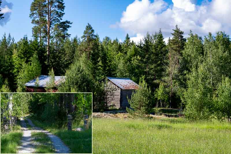 Kuva riihestä ja kiviporteista